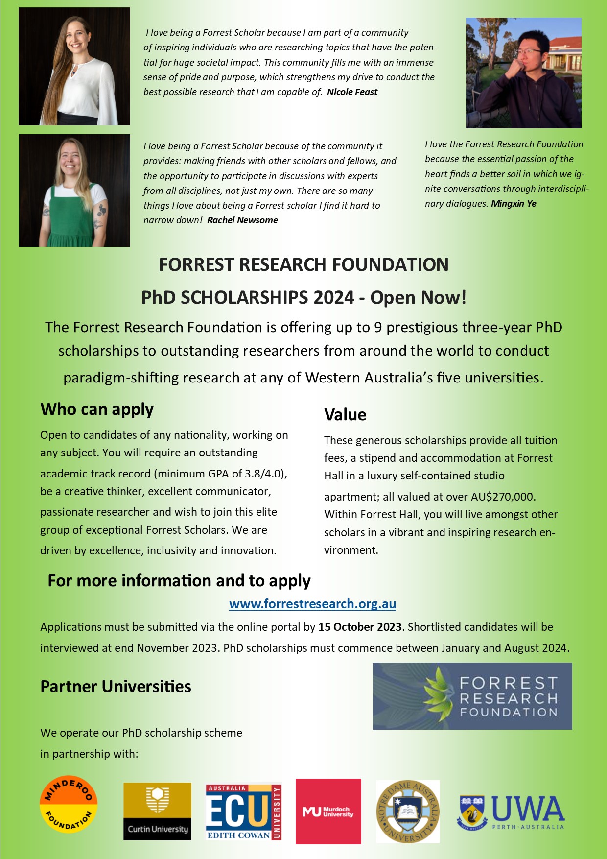 Forrest Research Foundation PhD Scholarships for 2024 – Now open!